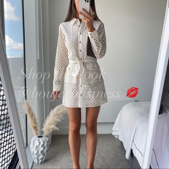 ZARA BNWT Openwork Embroidered Dress with Cuffed Sleeve - Picture 2 of 13